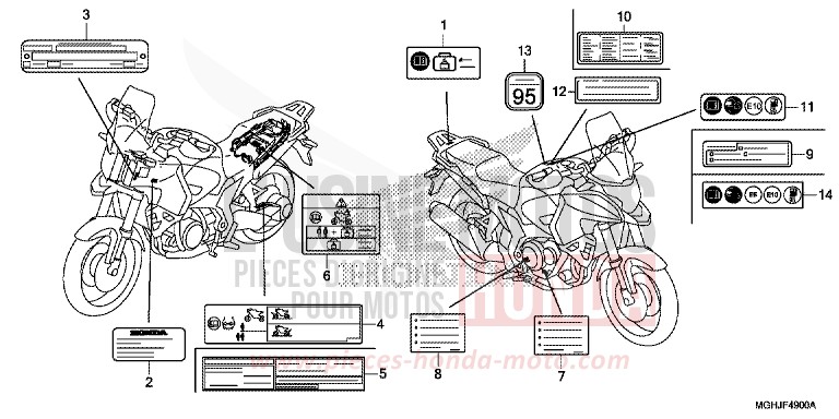 ETIQUETTE DE PRECAUTIONS de VFR1200X "Crosstourer" Méca CANDY PROMINENCE RED (R342B) 2018